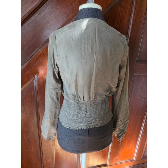 Banana Republic Small Silk Long Sleeve Wrap Blouse Smocked Waist - Picture 4 of 8